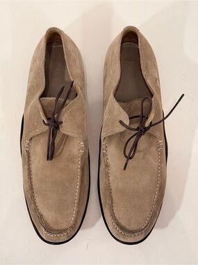 Bally Beige Suede Lace-Up Loafers